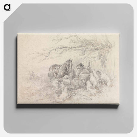 アートパネル-Dismounted Rider Breaking Open a Fence for Foxhounds to Pass Through
 - イェール大学アートギャラリー Canvas.