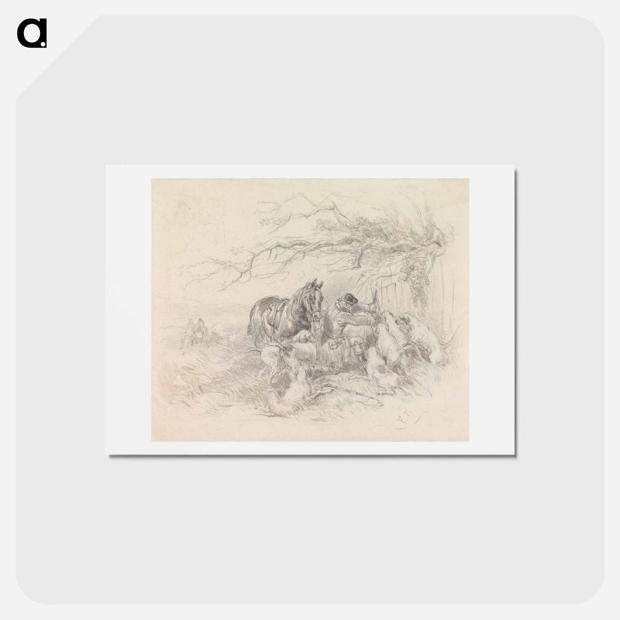アートポストカード-Dismounted Rider Breaking Open a Fence for Foxhounds to Pass Through
 - イェール大学アートギャラリー Postcard.