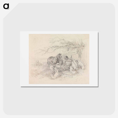 アートポストカード-Dismounted Rider Breaking Open a Fence for Foxhounds to Pass Through
 - イェール大学アートギャラリー Postcard.