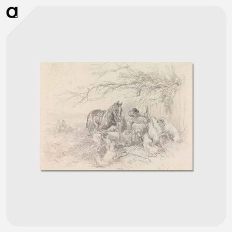 アートポストカード-Dismounted Rider Breaking Open a Fence for Foxhounds to Pass Through
 - イェール大学アートギャラリー Postcard.