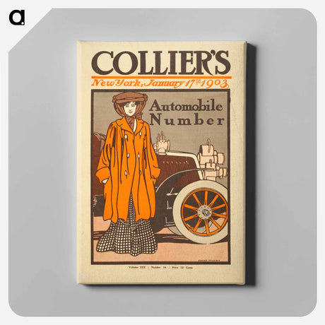 アートパネル-Woman and a vintage car print in high resolution by Edward Penfield. - エドワード ペンフィールド Canvas.