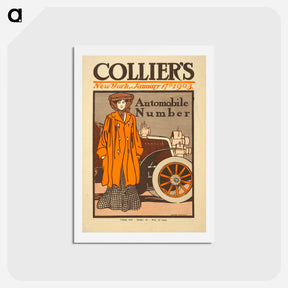 アートポストカード-Woman and a vintage car print in high resolution by Edward Penfield. - エドワード ペンフィールド Postcard.