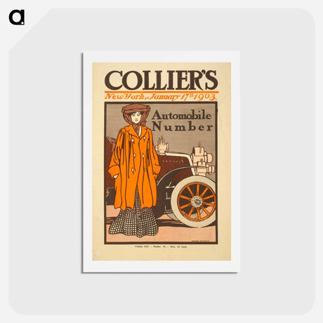 アートポストカード-Woman and a vintage car print in high resolution by Edward Penfield. - エドワード ペンフィールド Postcard.