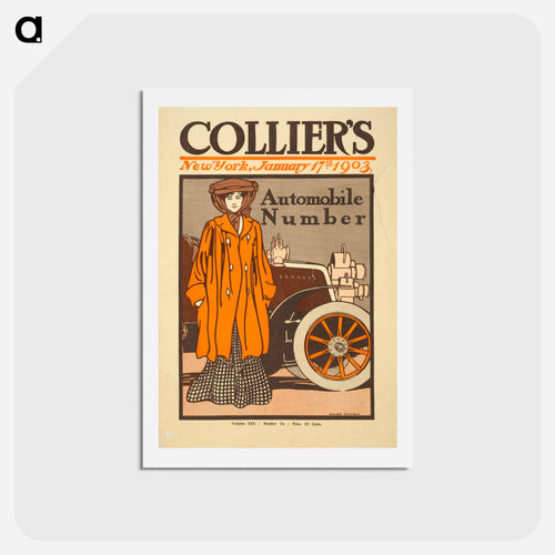 Woman and a vintage car print in high resolution by Edward Penfield. - エドワード ペンフィールド Postcard.