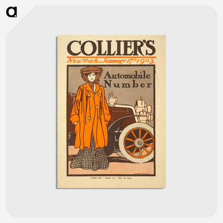 アートポストカード-Woman and a vintage car print in high resolution by Edward Penfield. - エドワード ペンフィールド Postcard.