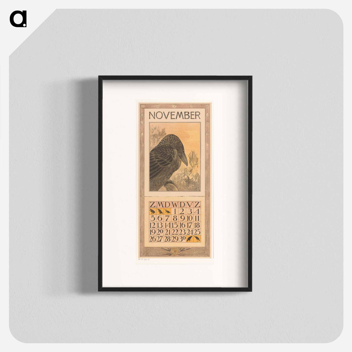 Kalenderblad november met kraai - テオ ヴァン ホイテマ Poster.