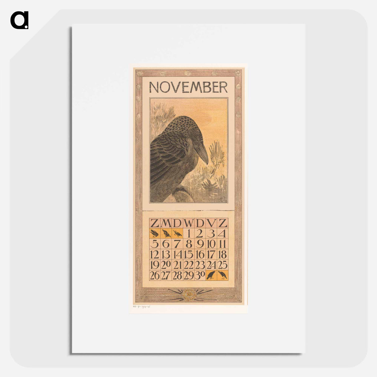 Kalenderblad november met kraai - テオ ヴァン ホイテマ Poster.