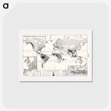 アートポストカード-Annual Rainfall Distribution - アンティーク地図 Postcard.