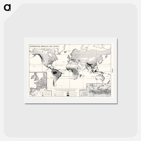 アートポストカード-Annual Rainfall Distribution - アンティーク地図 Postcard.