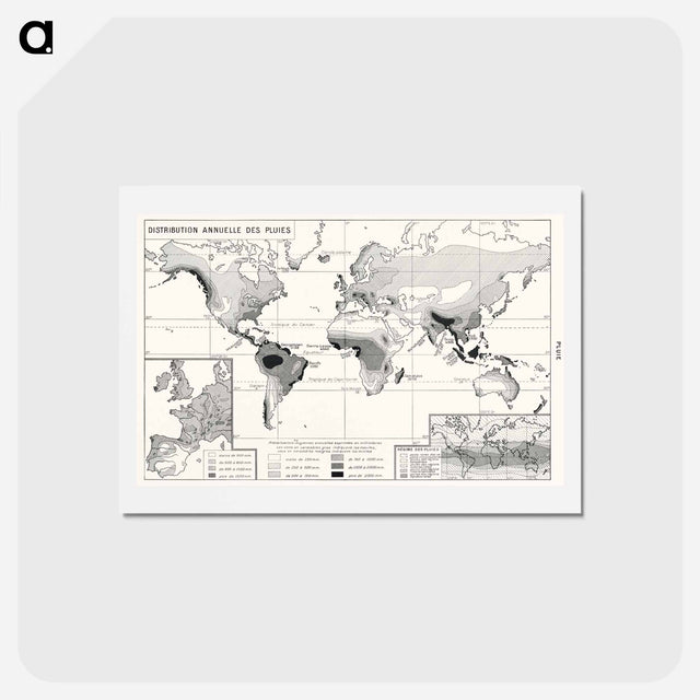 アートポストカード-Annual Rainfall Distribution - アンティーク地図 Postcard.