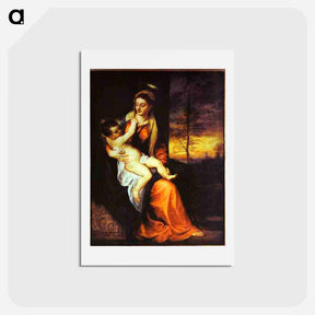 アートポストカード-Madonna and Child in an Evening Landscape - ティツィアーノ ヴェチェッリオ Postcard.