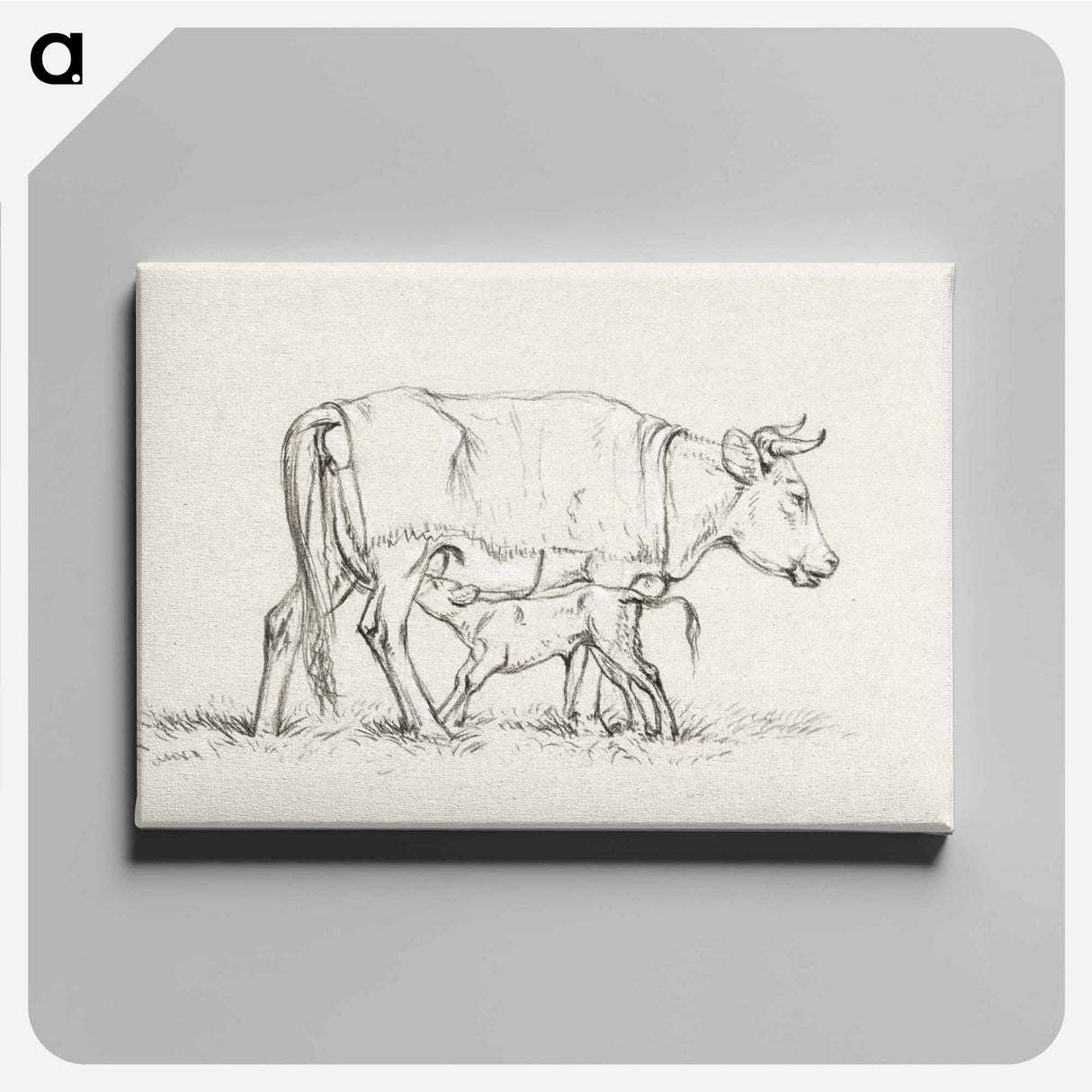 アートパネル-Calf drinking with his mother - ジャン ベルナール Canvas.