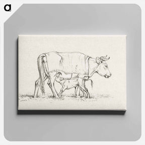 アートパネル-Calf drinking with his mother - ジャン ベルナール Canvas.