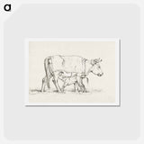 アートポストカード-Calf drinking with his mother - ジャン ベルナール Postcard.