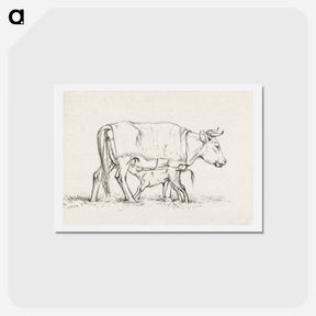 アートポストカード-Calf drinking with his mother - ジャン ベルナール Postcard.