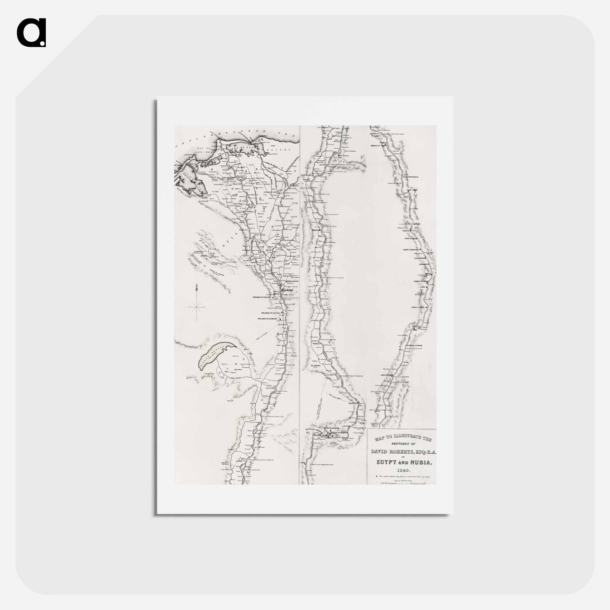 アートポストカード-Map to the sketches in Egypt and Nubia - アンティーク地図 Postcard.