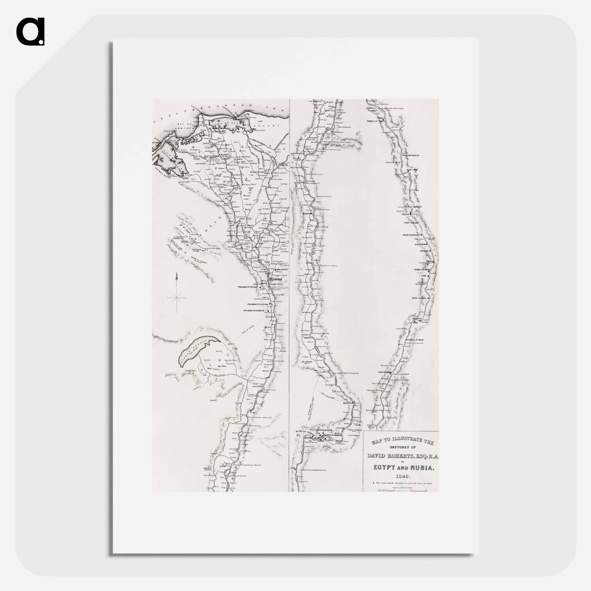 Map to the sketches in Egypt and Nubia - アンティーク地図 Poster.