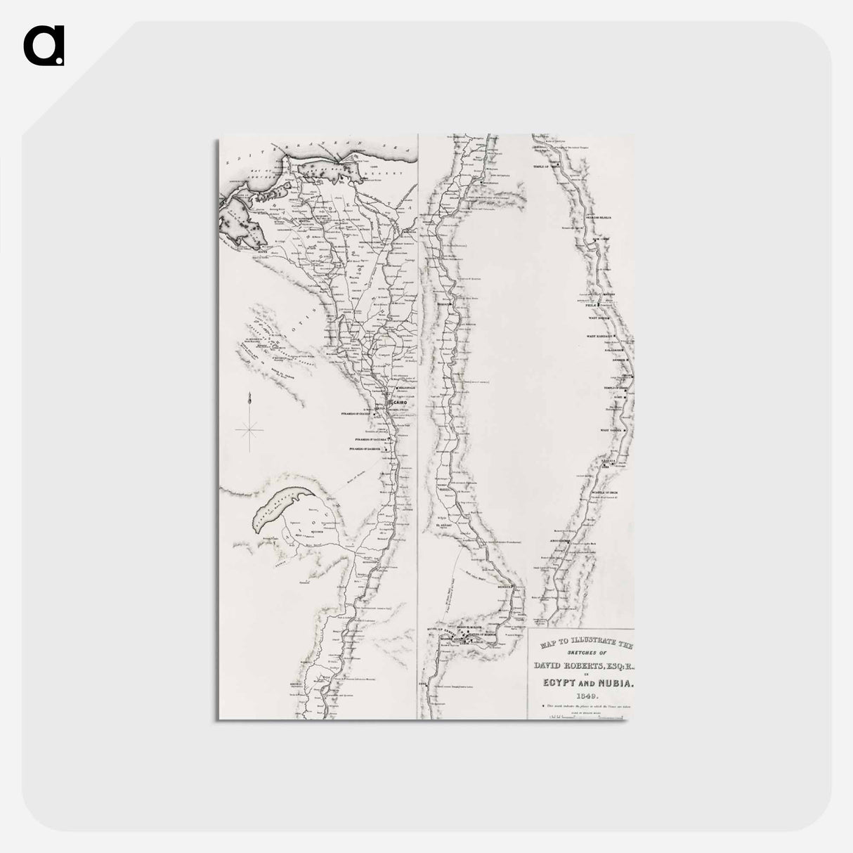 アートポストカード-Map to the sketches in Egypt and Nubia - アンティーク地図 Postcard.
