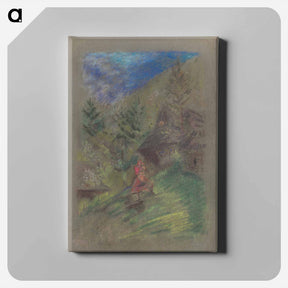 アートパネル-Woman with a child in front of cottages - アーノルド ピーター ワイズ クビンチャン Canvas.