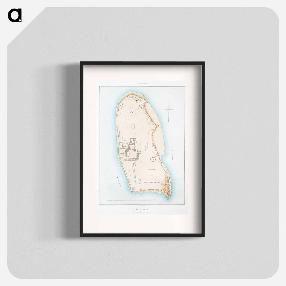 Philae Island (general plan of the ruins) - アンティーク地図 Poster.