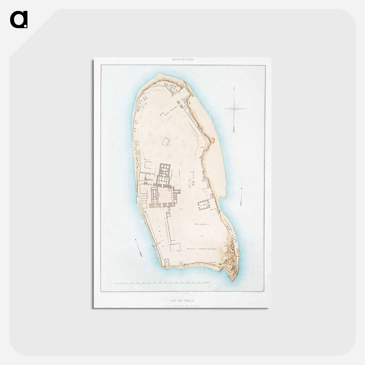 アートポストカード-Philae Island (general plan of the ruins) - アンティーク地図 Postcard.