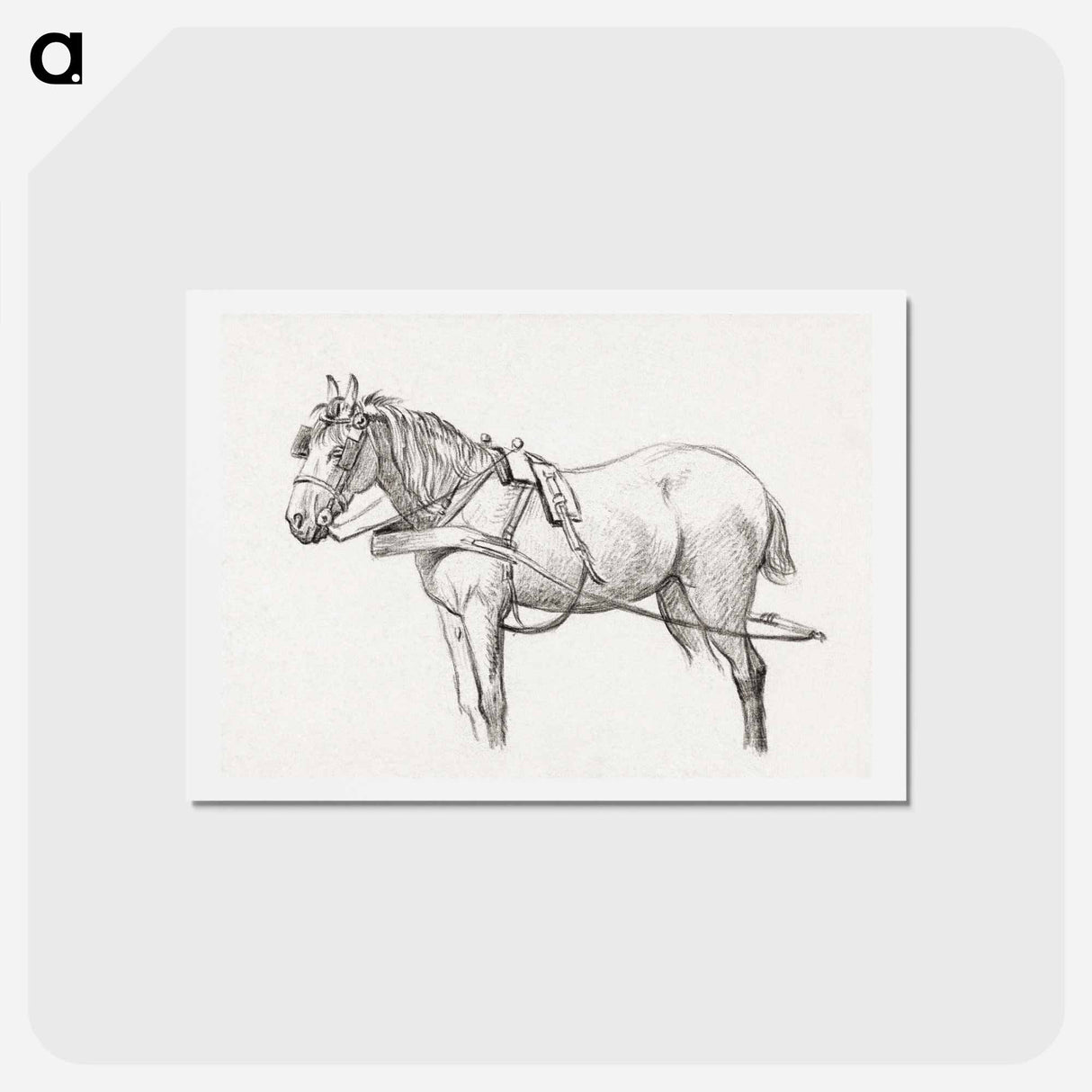 アートポストカード-Standing harnessed horse - ジャン ベルナール Postcard.