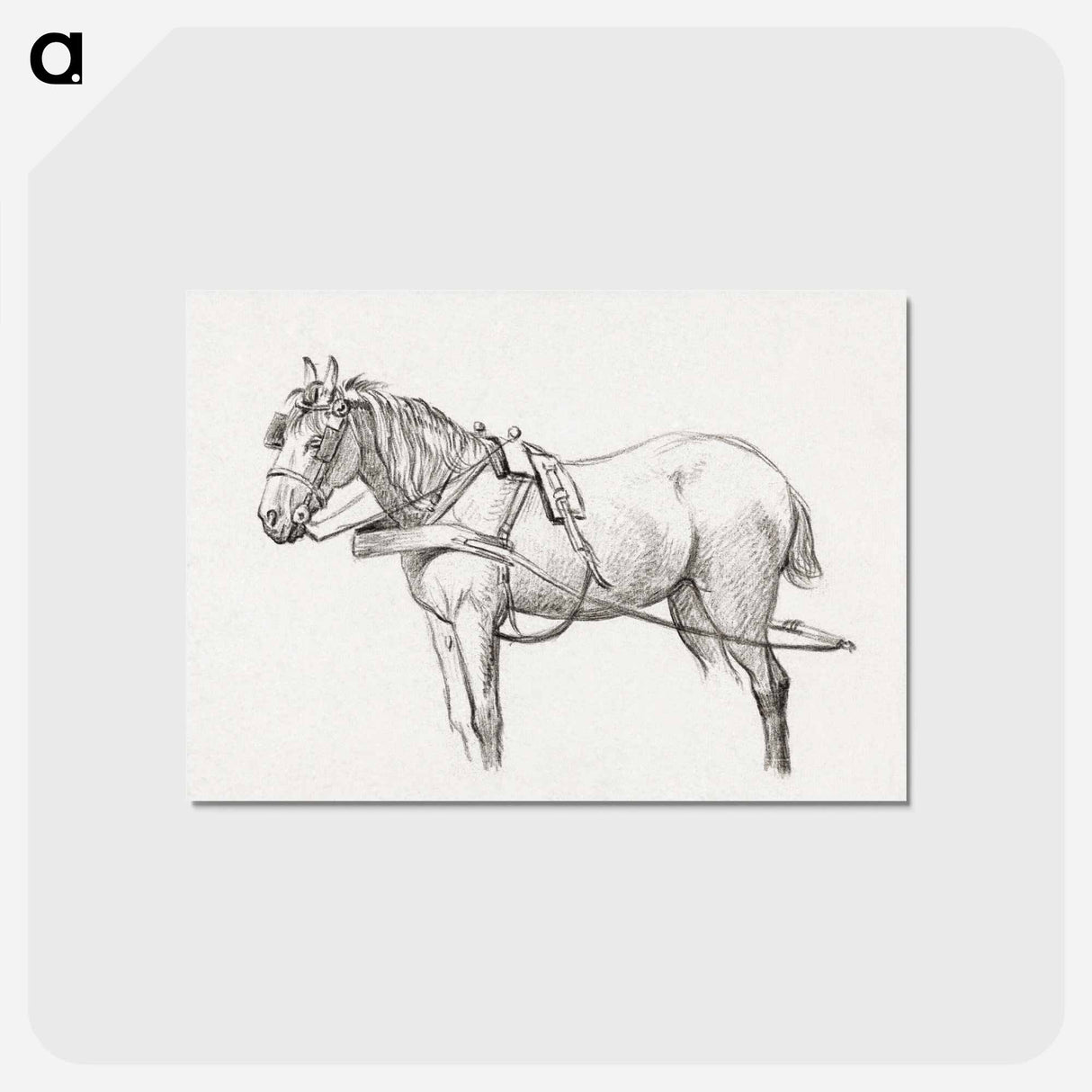 アートポストカード-Standing harnessed horse - ジャン ベルナール Postcard.