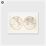アートポストカード-New world or western hemisphere: old world or eastern hemisphere - アンティーク地図 Postcard.