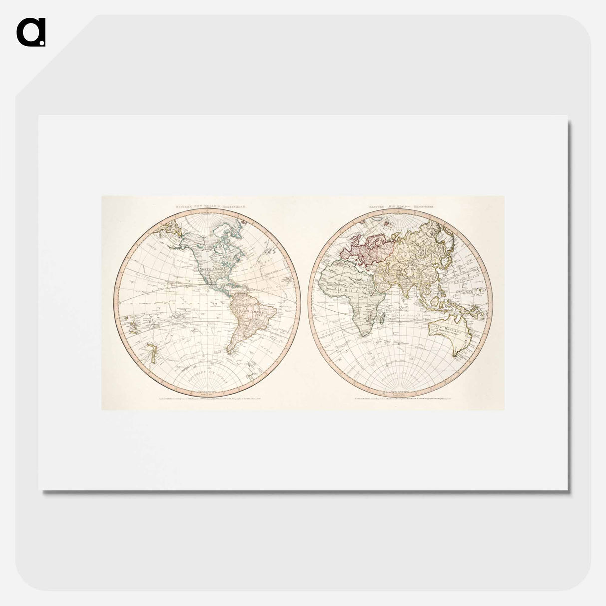 New world or western hemisphere: old world or eastern hemisphere - アンティーク地図 Poster.