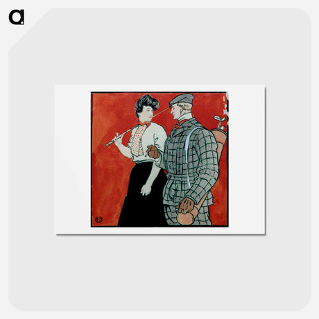 アートポストカード-Woman and man golfers conversing - エドワード ペンフィールド Postcard.