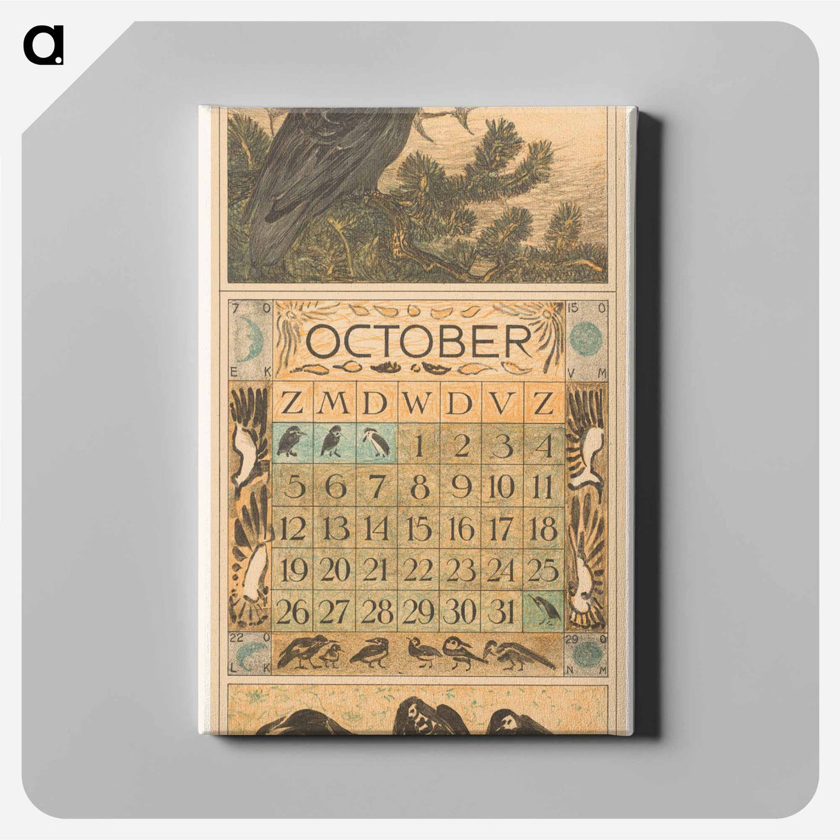 Kalenderblad oktober met kraai - テオ ヴァン ホイテマ Canvas.
