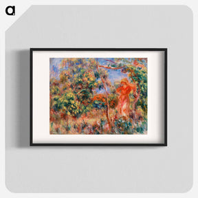アートポスター-Woman in Red in a Landscape - ピエール オーギュスト ルノワール Poster.