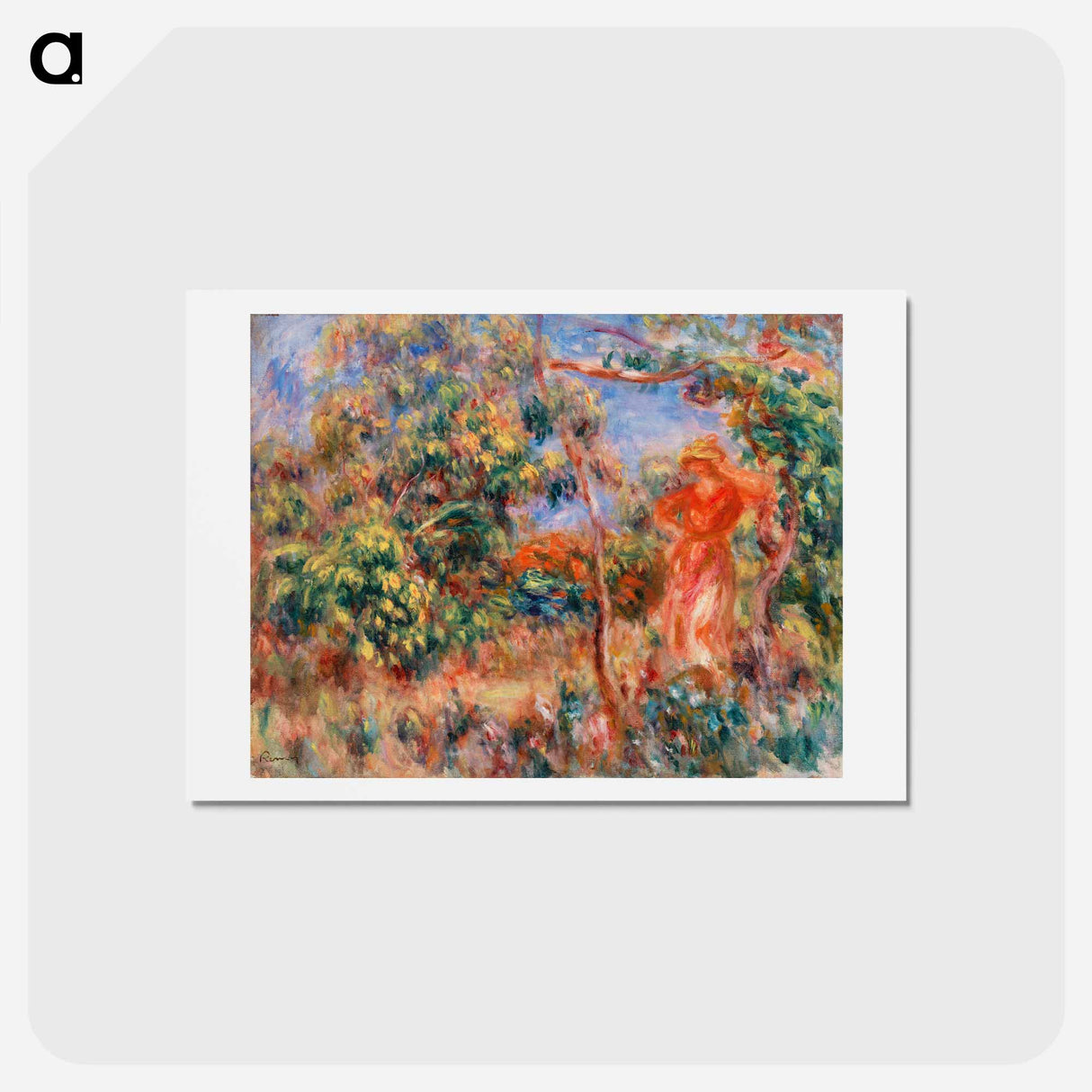 アートポストカード-Woman in Red in a Landscape - ピエール オーギュスト ルノワール Postcard.