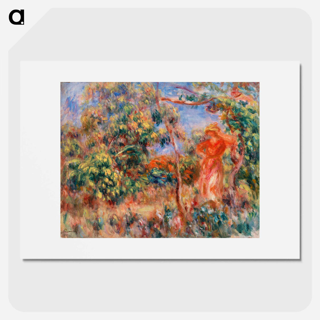 Woman in Red in a Landscape - Pierre-Auguste Renoir Poster.