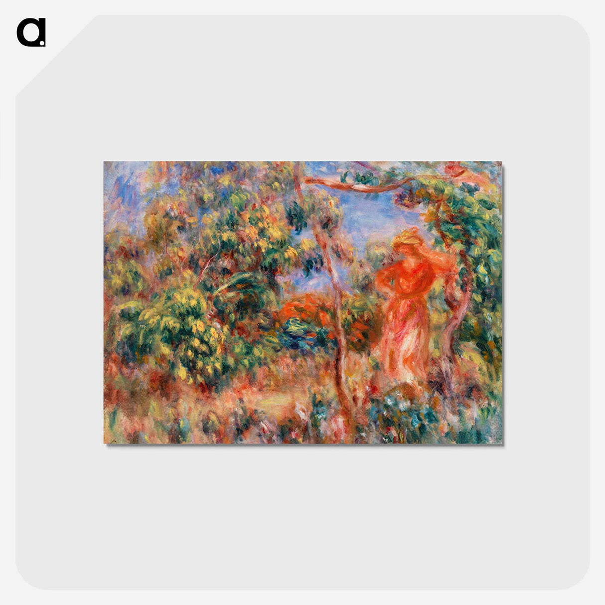 アートポストカード-Woman in Red in a Landscape - ピエール オーギュスト ルノワール Postcard.