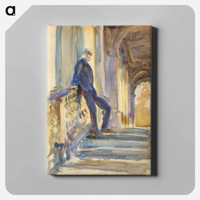 アートパネル-Sir Neville Wilkinson on the Steps of the Palladian Bridge at Wilton House by John Singer Sargent - ジョン シンガー サージェント Canvas.