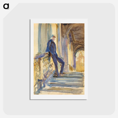 アートポストカード-Sir Neville Wilkinson on the Steps of the Palladian Bridge at Wilton House by John Singer Sargent - ジョン シンガー サージェント Postcard.