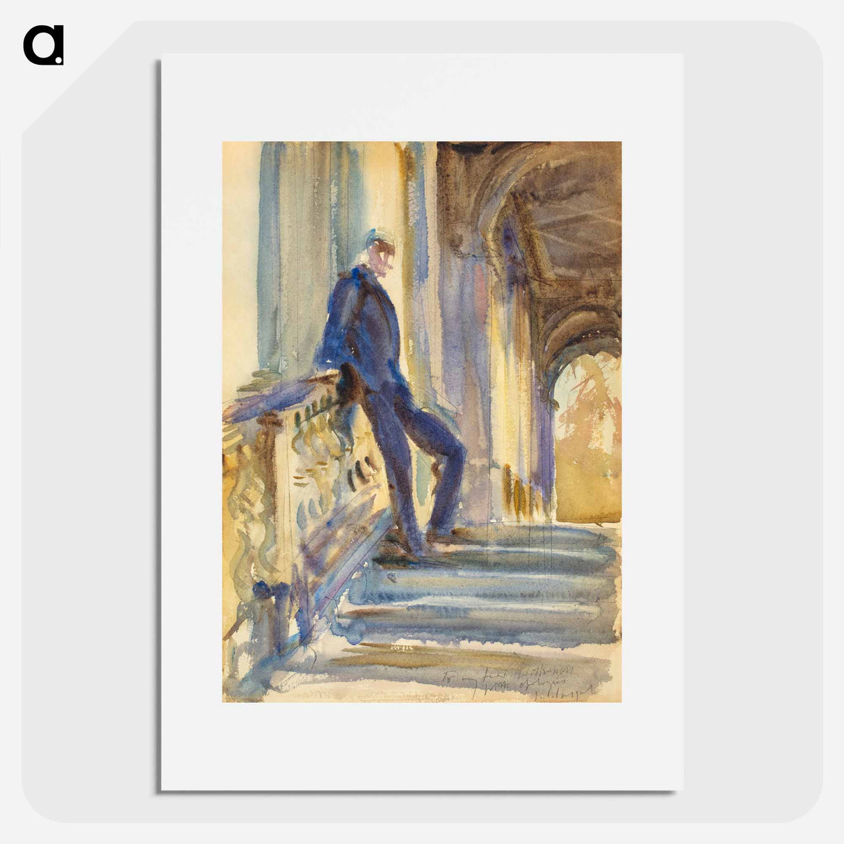 Sir Neville Wilkinson on the Steps of the Palladian Bridge at Wilton House by John Singer Sargent - John Singer Sargent Poster.