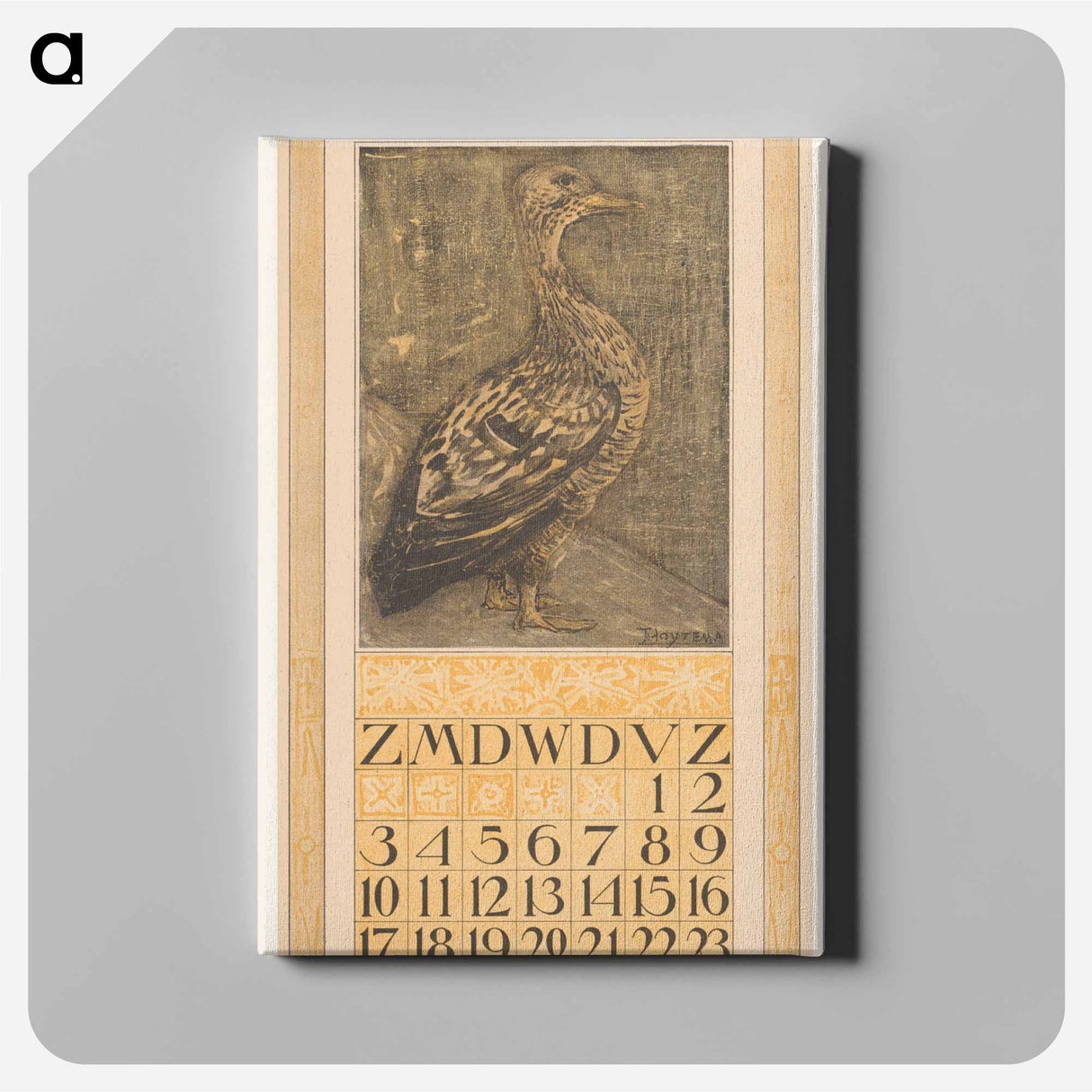 Kalenderblad januari met staande eend - テオ ヴァン ホイテマ Canvas.