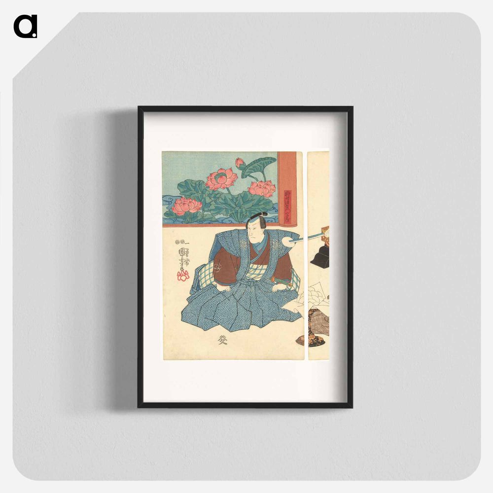 Drie acteurs bij een kamerscherm - 歌川 国芳 Poster.