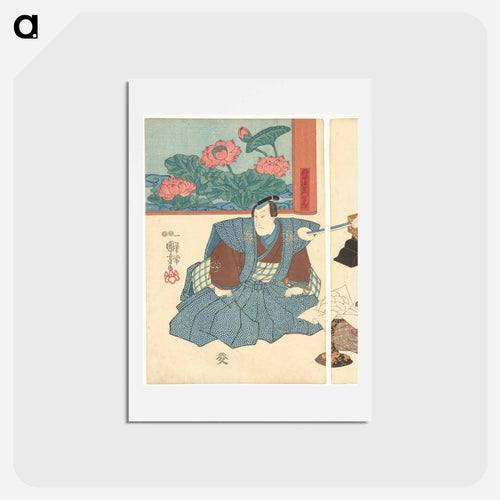 Drie acteurs bij een kamerscherm - Kuniyoshi Utagawa Postcard.