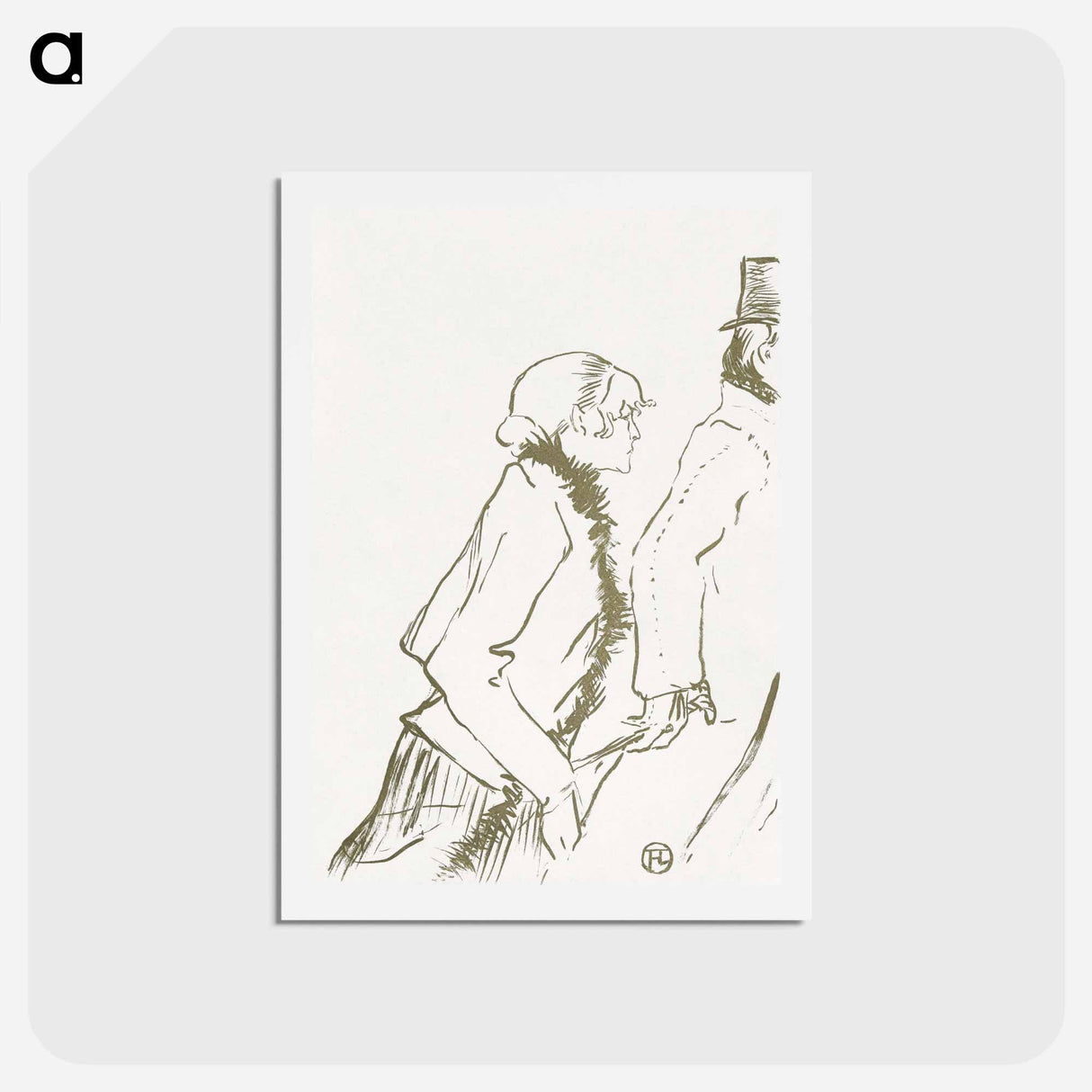 アートポストカード-Ontwerp voor omslag muziekblad Pauvre pierreuse met lopende vrouw en man - アンリ ド トゥールーズ ロートレック Postcard.