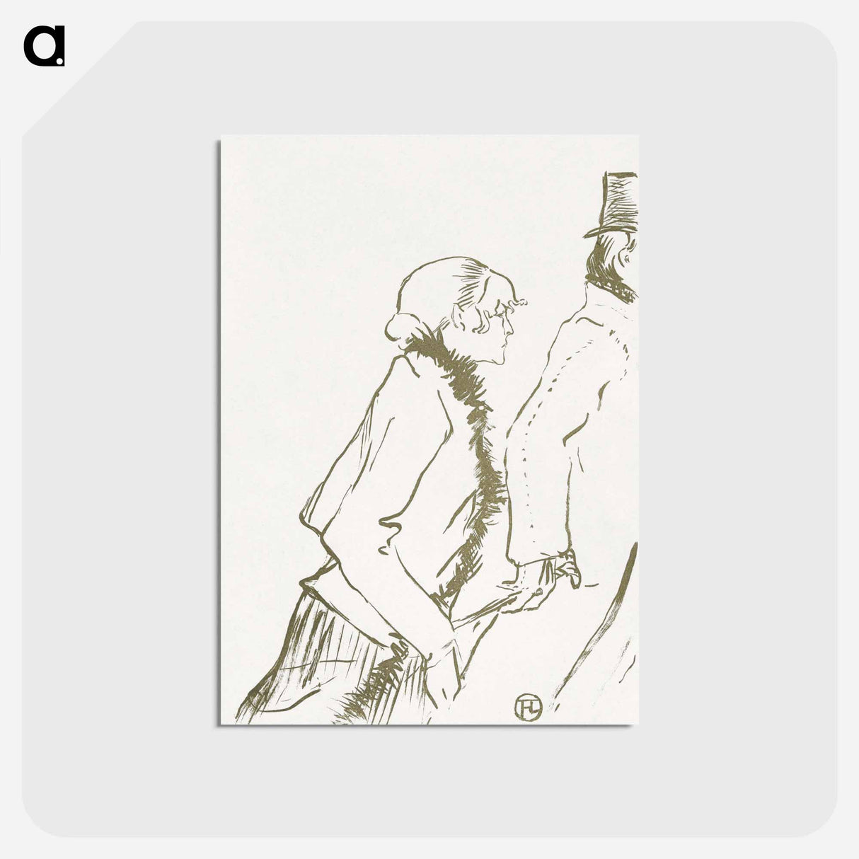 アートポストカード-Ontwerp voor omslag muziekblad Pauvre pierreuse met lopende vrouw en man - アンリ ド トゥールーズ ロートレック Postcard.