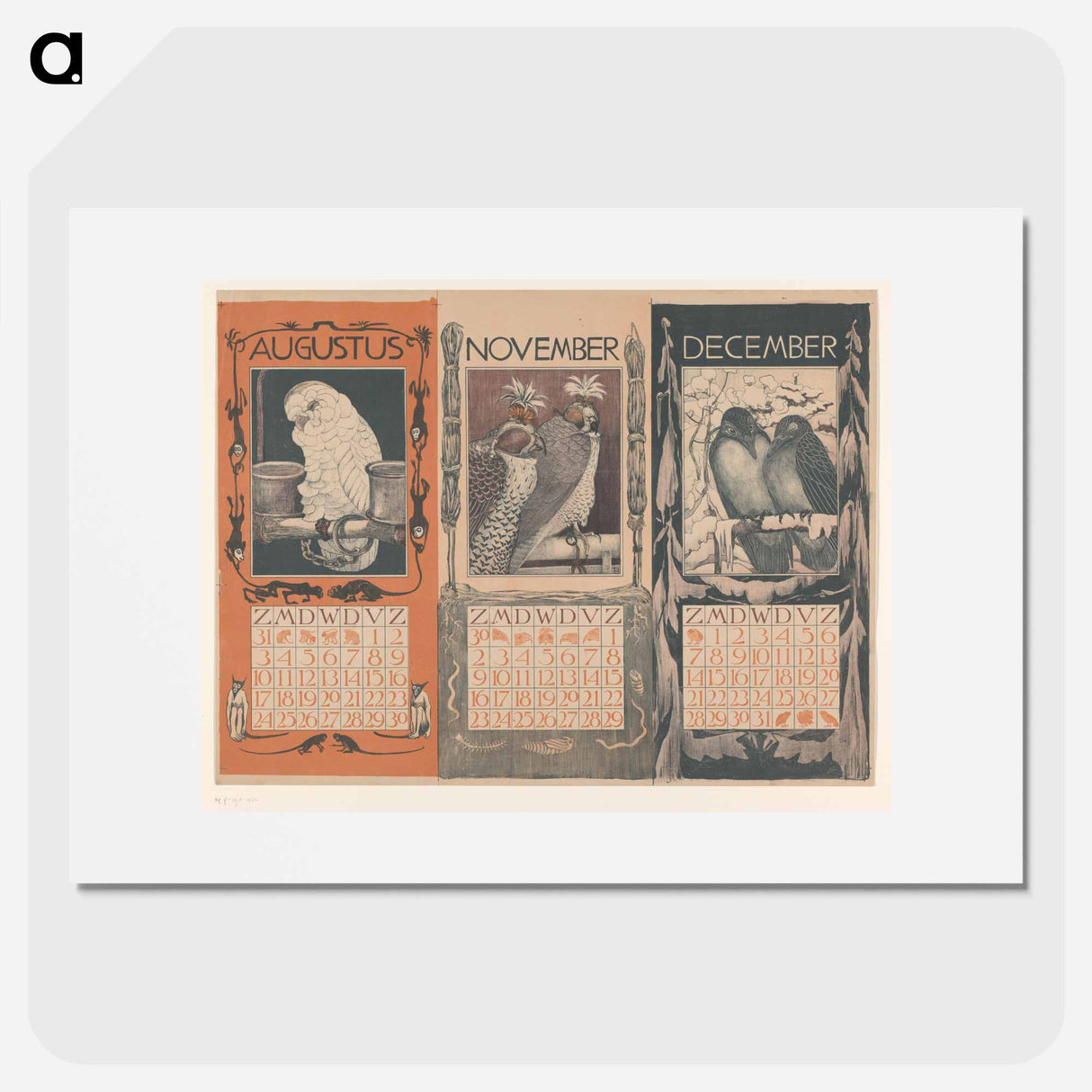 Kalenders voor augustus, november en december 1902 by Theo van Hoytema, Theo van Hoytema and Gebroeders Braakensiek - テオ ヴァン ホイテマ Poster.