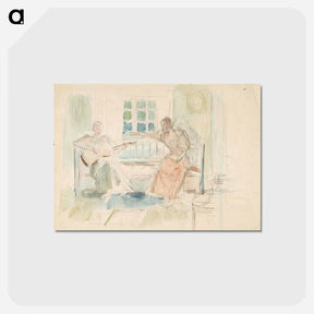 アートポストカード-Kaksi naista sohvalla, toinen soittaa kitaraa - アルバート エーデルフェルト Postcard.