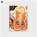 A cat dressed as a woman tapping the head of an octopus - 歌川 国芳 Postcard.