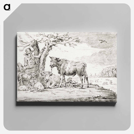 アートパネル-Farmer standing at a fence with cattle by Jean Bernard - ジャン ベルナール Canvas.
