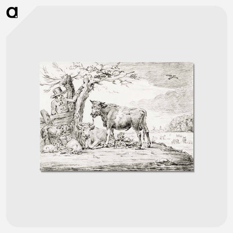 アートポストカード-Farmer standing at a fence with cattle by Jean Bernard - ジャン ベルナール Postcard.