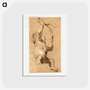 アートポストカード-Sketch of Putto Holding a Sash in Both Hands, Seen from Below - ジョシュア レノルズ Postcard.