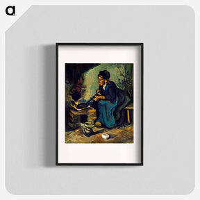 アートポスター-Peasant Woman Cooking by a Fireplace - フィンセント ファン ゴッホ Poster.